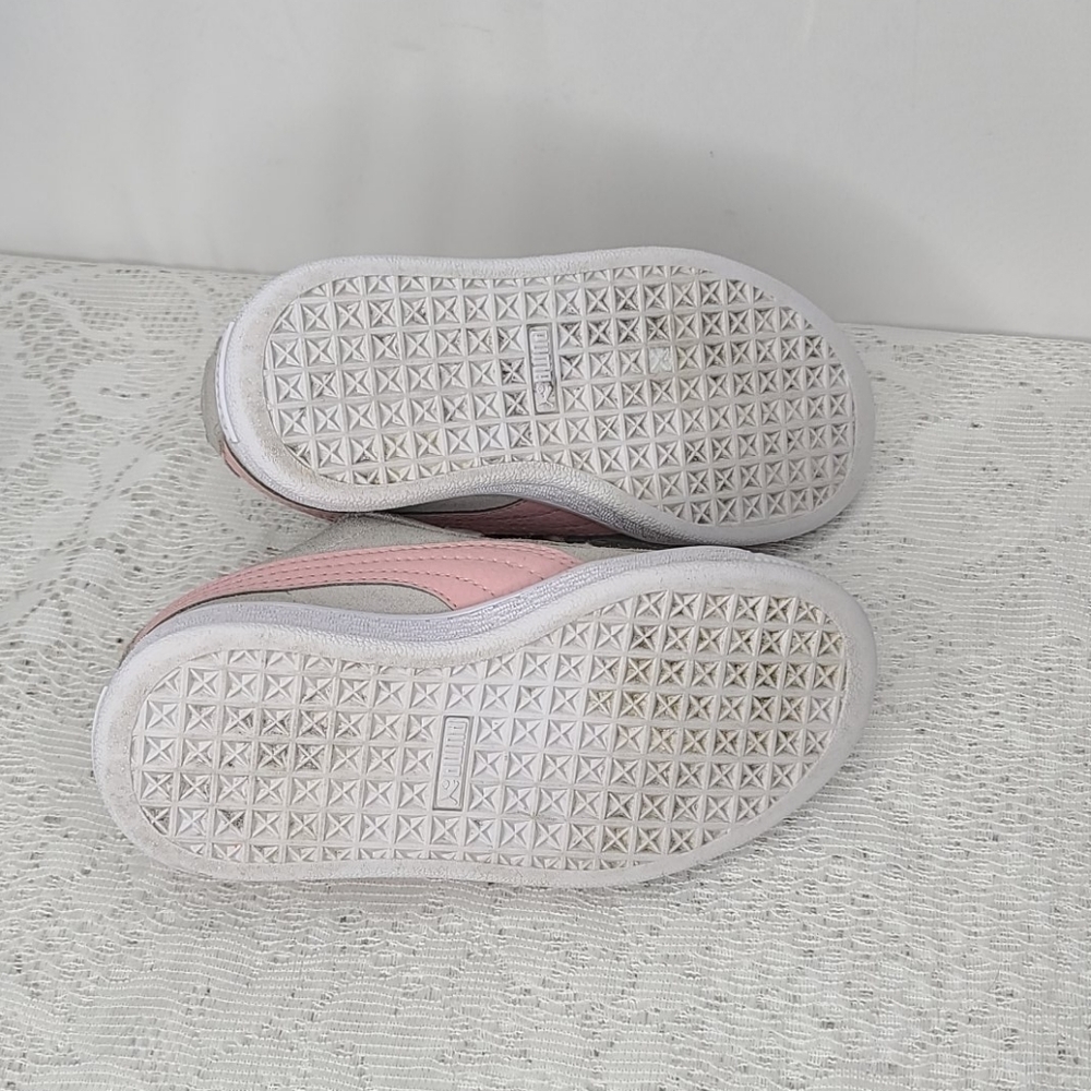 Puma girls suede ribbon lace gray pink shoes 11.5 - Picture 6 of 7
